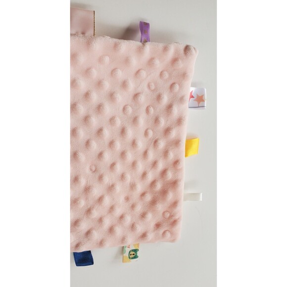 Pink Minky Dot Lovey Sensory Tags Baby Security Blanket Plush Soft Toy - Picture 2 of 5